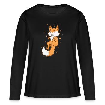 Fuchs im Weltall Zoo Tier Natur Umwelt - Frauen Premium Bio Langarmshirt - Schwarz - Vorne - Julia (174cm)