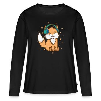 Fuchs hört Musik Natur Tier Zoo Umwelt - Frauen Premium Bio Langarmshirt - Schwarz - Vorne - Julia (174cm)