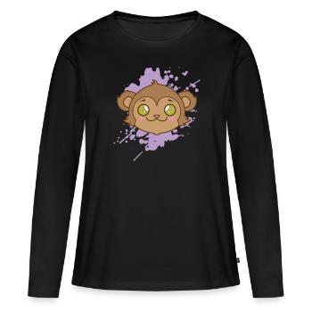 Singe dans un animal de style kawaii japonais - T-shirt manches longues Premium bio Femme - noir - Devant - Julia (174cm)