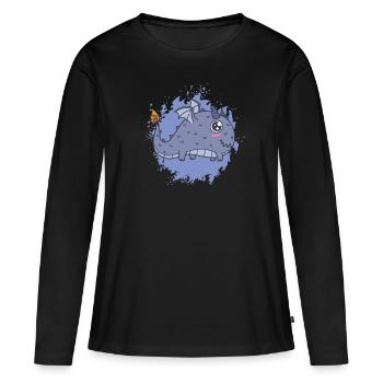 dicker Kawaii Drache Schweif brennt - Frauen Premium Bio Langarmshirt - Schwarz - Vorne - Julia (174cm)
