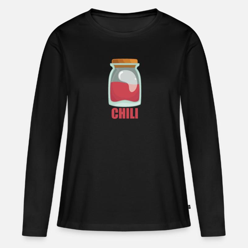 Chili Gewürz Essen Geschmack Kochen - Frauen Premium Bio Langarmshirt - Schwarz