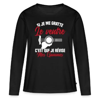 Si je me gratte le ventre humour guitariste - T-shirt manches longues Premium bio Femme - noir - Devant - Julia (174cm)