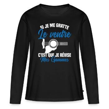 Si je me gratte le ventre humour guitariste - T-shirt manches longues Premium bio Femme - noir - Devant - Julia (174cm)