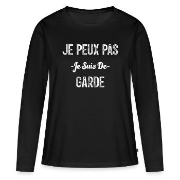 Je peux pas je suis de garde - T-shirt manches longues Premium bio Femme - noir - Devant - Julia (174cm)