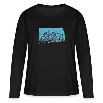 Kansas États-Unis Amérique État - T-shirt manches longues Premium bio Femme - noir - Devant - Julia (174cm)