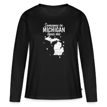 Michigan Someone in Michigan loves Me USA - Frauen Premium Bio Langarmshirt - Schwarz - Vorne - Julia (174cm)