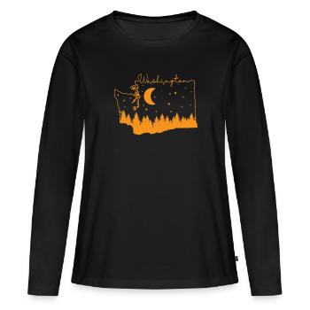 Contour de la carte de Washington avec Skyline USA - T-shirt manches longues Premium bio Femme - noir - Devant - Julia (174cm)