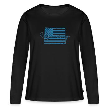 Wyoming USA drapeau sur la carte Amérique - T-shirt manches longues Premium bio Femme - noir - Devant - Julia (174cm)