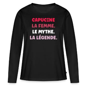 La femme le mythe la légende capucine - T-shirt manches longues Premium bio Femme - noir - Devant - Julia (174cm)