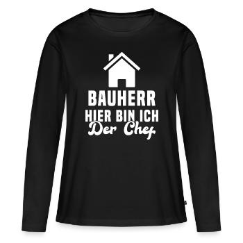 Maître d'ouvrage Ici, c'est moi le chef Chantier - T-shirt manches longues Premium bio Femme - noir - Devant - Julia (174cm)