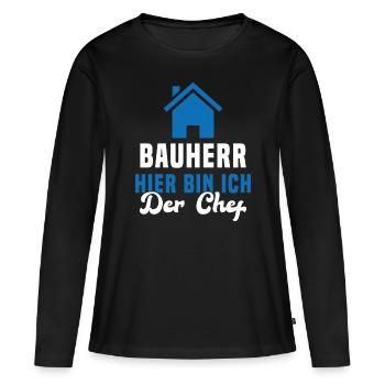 Maître d'ouvrage Ici, c'est moi le chef Chantier - T-shirt manches longues Premium bio Femme - noir - Devant - Julia (174cm)