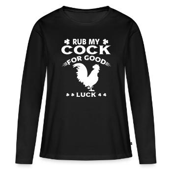 Frottez ma queue pour avoir de la chance - T-shirt manches longues Premium bio Femme - noir - Devant - Julia (174cm)