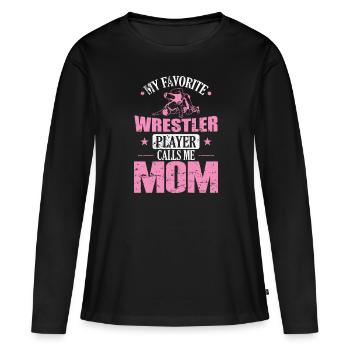 Mon catcheur préféré m’appelle maman - T-shirt manches longues Premium bio Femme - noir - Devant - Julia (174cm)