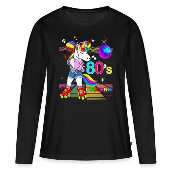 Einhorn Kostüm 80er Jahre Vintage Disco - Frauen Premium Bio Langarmshirt - Schwarz - Vorne - Julia (174cm)
