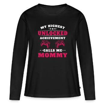 Mon plus haut accomplissement m'appelle mamie - T-shirt manches longues Premium bio Femme - noir - Devant - Julia (174cm)