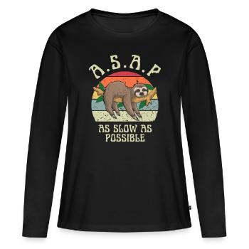 So langsam wie möglich - Frauen Premium Bio Langarmshirt - Schwarz - Vorne - Julia (174cm)