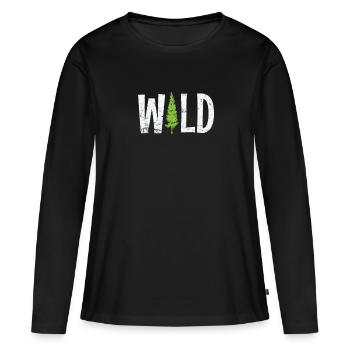 Wild Wald Baum Natur Blätter - Frauen Premium Bio Langarmshirt - Schwarz - Vorne - Julia (174cm)