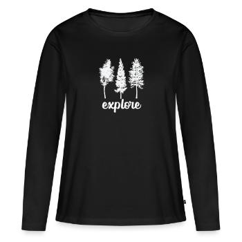 Explore Wald und Bäume Natur Blätter - Frauen Premium Bio Langarmshirt - Schwarz - Vorne - Julia (174cm)