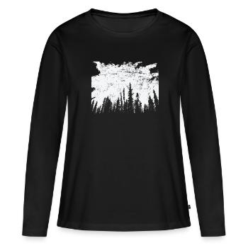 Wald in der Nacht Natur Blätter Umwelt - Frauen Premium Bio Langarmshirt - Schwarz - Vorne - Julia (174cm)