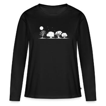 Bäume bei Vollmond Natur Wälder Blätter - Frauen Premium Bio Langarmshirt - Schwarz - Vorne - Julia (174cm)