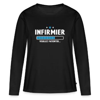 Infirmier veuillez patienter - T-shirt manches longues Premium bio Femme - noir - Devant - Julia (174cm)