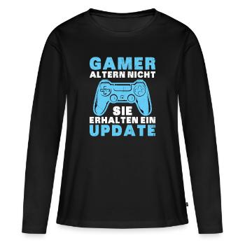 Gamer Altern Nicht Sie Erhalten Ein Update Zocker - Frauen Premium Bio Langarmshirt - Schwarz - Vorne - Julia (174cm)