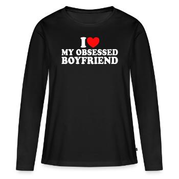 Adore Mon Copain J'aime Mon Petit Ami Obsédé - T-shirt manches longues Premium bio Femme - noir - Devant - Julia (174cm)
