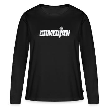 Comédien riant blague drôle - T-shirt manches longues Premium bio Femme - noir - Devant - Julia (174cm)