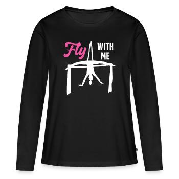 Voler avec moi Antenne en soie pour cirque - T-shirt manches longues Premium bio Femme - noir - Devant - Julia (174cm)