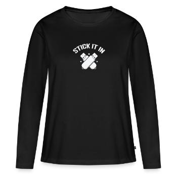Stick it in USB Stick Retrospeichermodul - Frauen Premium Bio Langarmshirt - Schwarz - Vorne - Julia (174cm)