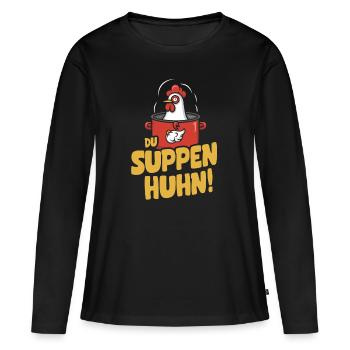 Suppen Huhn Suppenhuhn Gockel Eintopf Geschenk - Frauen Premium Bio Langarmshirt - Schwarz - Vorne - Julia (174cm)