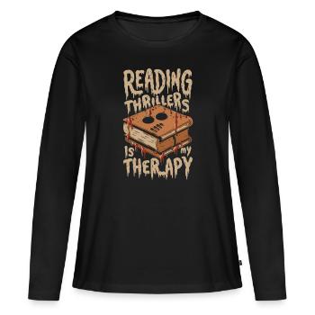 La lecture de thrillers est ma thérapie - T-shirt manches longues Premium bio Femme - noir - Devant - Julia (174cm)