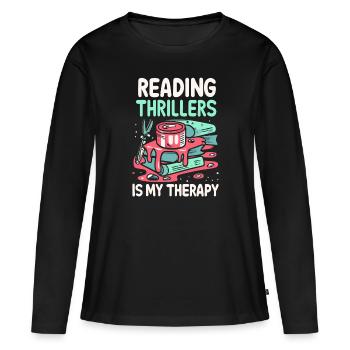 La lecture de thrillers est ma thérapie - T-shirt manches longues Premium bio Femme - noir - Devant - Julia (174cm)