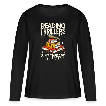 La lecture de thrillers est ma thérapie - T-shirt manches longues Premium bio Femme - noir - Devant - Julia (174cm)