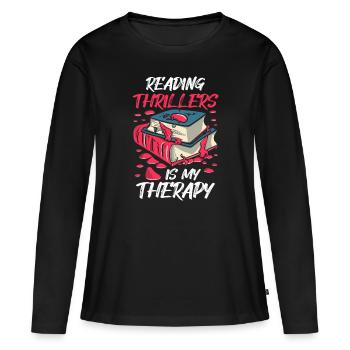 La lecture de thrillers est ma thérapie - T-shirt manches longues Premium bio Femme - noir - Devant - Julia (174cm)