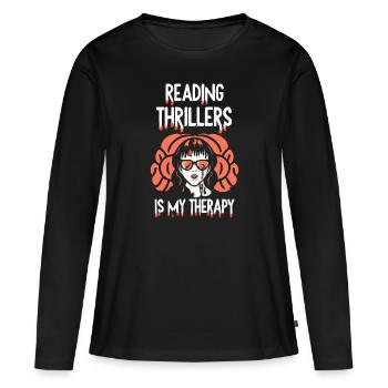 La lecture de thrillers est ma thérapie - T-shirt manches longues Premium bio Femme - noir - Devant - Julia (174cm)