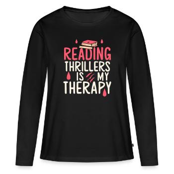 La lecture de thrillers est ma thérapie - T-shirt manches longues Premium bio Femme - noir - Devant - Julia (174cm)