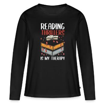 La lecture de thrillers est ma thérapie - T-shirt manches longues Premium bio Femme - noir - Devant - Julia (174cm)