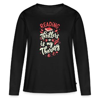 La lecture de thrillers est ma thérapie - T-shirt manches longues Premium bio Femme - noir - Devant - Julia (174cm)