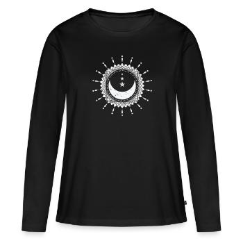 Lune avec des formes Globe de ciel nocturne - T-shirt manches longues Premium bio Femme - noir - Devant - Julia (174cm)