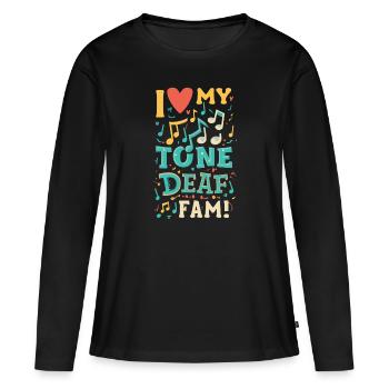 JE DÉTESTE MA FAMILLE SOURDE - T-shirt manches longues Premium bio Femme - noir - Devant - Julia (174cm)