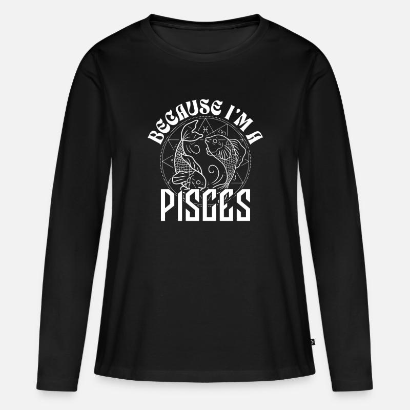Weil ich ein Fische bin - Sternzeichen - Frauen Premium Bio Langarmshirt - Schwarz