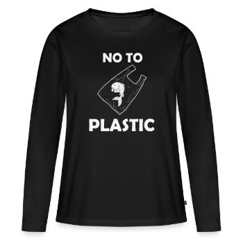 Non au plastique - T-shirt manches longues Premium bio Femme - noir - Devant - Julia (174cm)