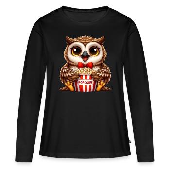 Hibou Popcorn Cinéma Critique de cinéma Amateurs de cinéma - T-shirt manches longues Premium bio Femme - noir - Devant - Julia (174cm)