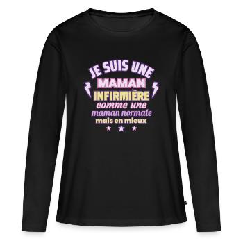 Maman infirmière, cadeau fête des mères,Noël - T-shirt manches longues Premium bio Femme - noir - Devant - Julia (174cm)