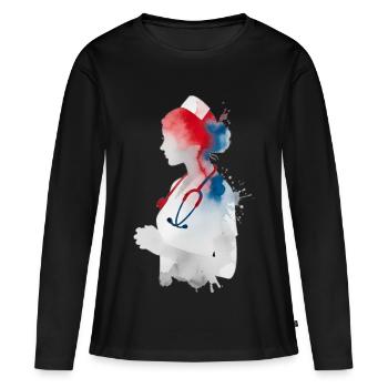 Infirmière Aquarelle Stéthoscope Infirmière - T-shirt manches longues Premium bio Femme - noir - Devant - Julia (174cm)