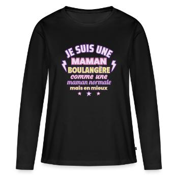 Maman boulangère, cadeau fête des mères,Noël - T-shirt manches longues Premium bio Femme - noir - Devant - Julia (174cm)