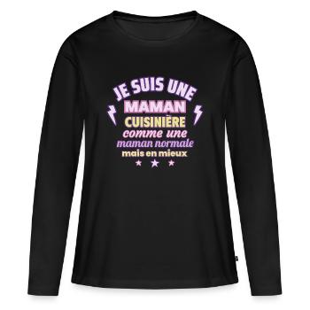 Maman cuisinière, cadeau fête des mères,Noël - T-shirt manches longues Premium bio Femme - noir - Devant - Julia (174cm)