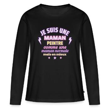 Maman peintre, cadeau fête des mères, Peinture - T-shirt manches longues Premium bio Femme - noir - Devant - Julia (174cm)