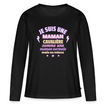 Je suis une maman cavalière - T-shirt manches longues Premium bio Femme - noir - Devant - Julia (174cm)